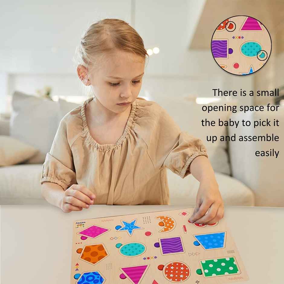 Webby Wooden Colorful Alphabets, Counting Numbers and Shapes Puzzle for Preschool Kids - Set of 6