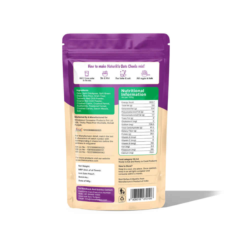 The Naturik Co Oats High Protein Chilla Mix | Calcium Rich | Healthy Diet Breakfast