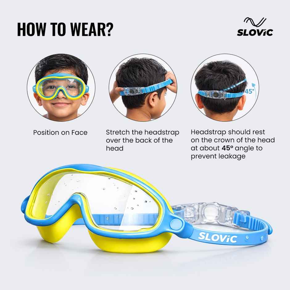 Slovic Kids Swimming Goggles with UV Protection, Ear Plugs & Leak-Proof Fit (Blue, Yellow)