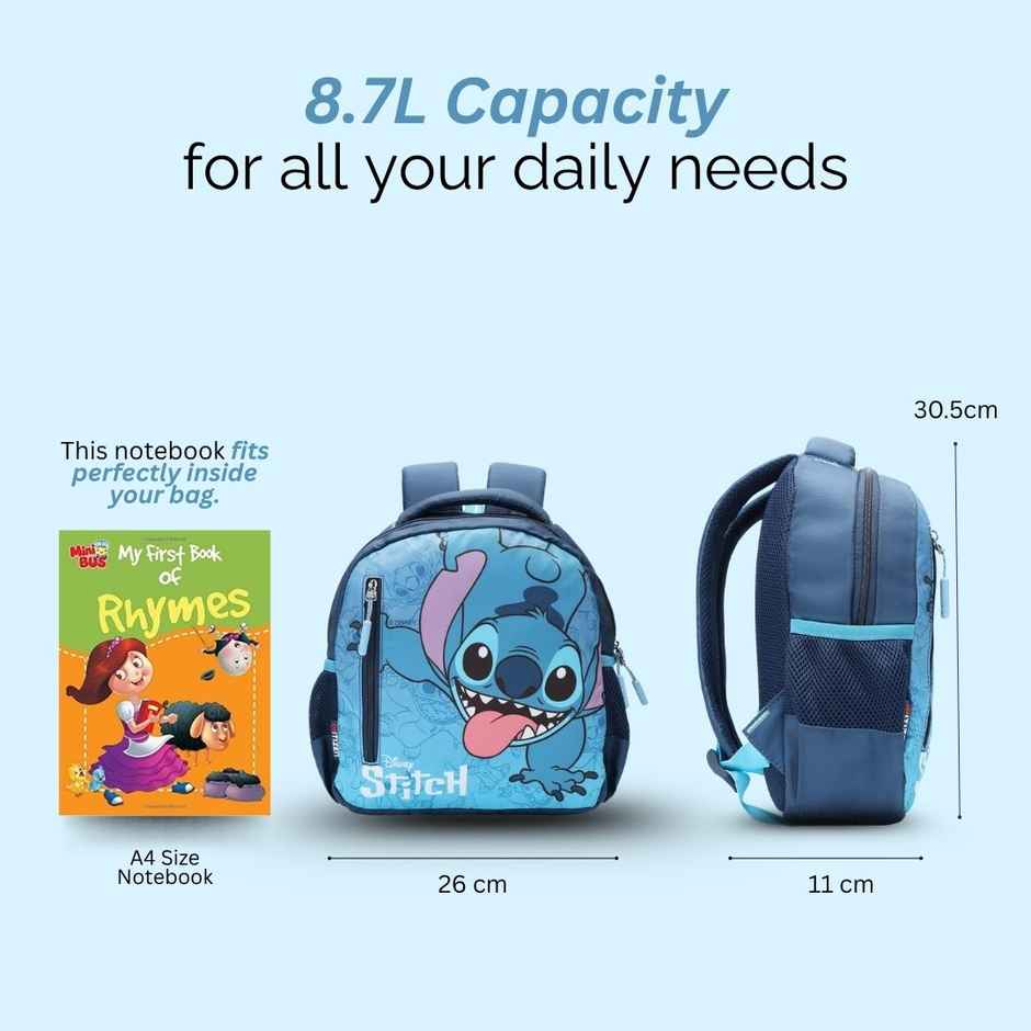 Stitch Grin Mischief Mini Bag | 12 Inch | 1.5-5 Years | Play School / Nursery / LKG / UKG