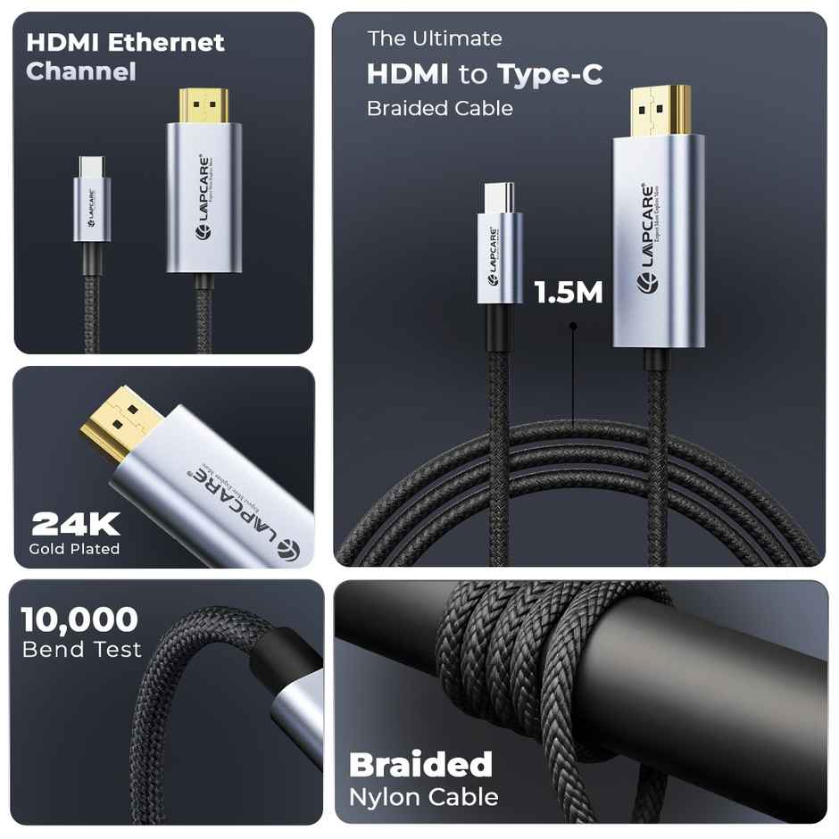 Lapcare Type C to HDMI Cable with 4K Ultra HD| 3840x2160@30Hzresolution | 5Gb/s Ultra High Speed