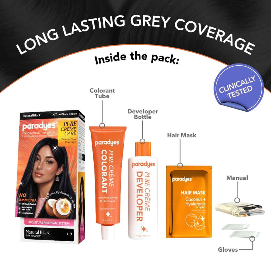 Paradyes Pure Creme Care No Ammonia Hair Color | Natural Black 1.0