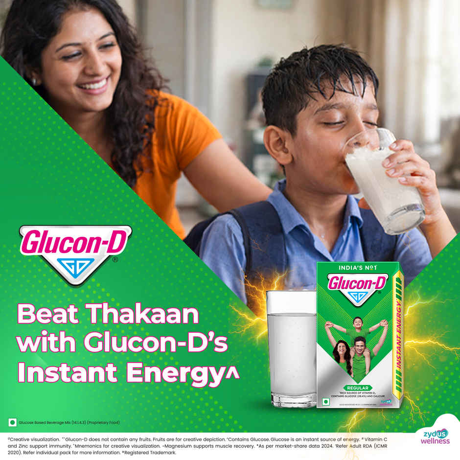 Glucon-D Regular Glucose Powder | Tangy Orange Free Refill | For Tasty Glucose Drink
