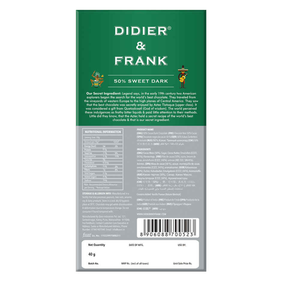 Didier & Frank 50% Sweet Dark Chocolate Bar