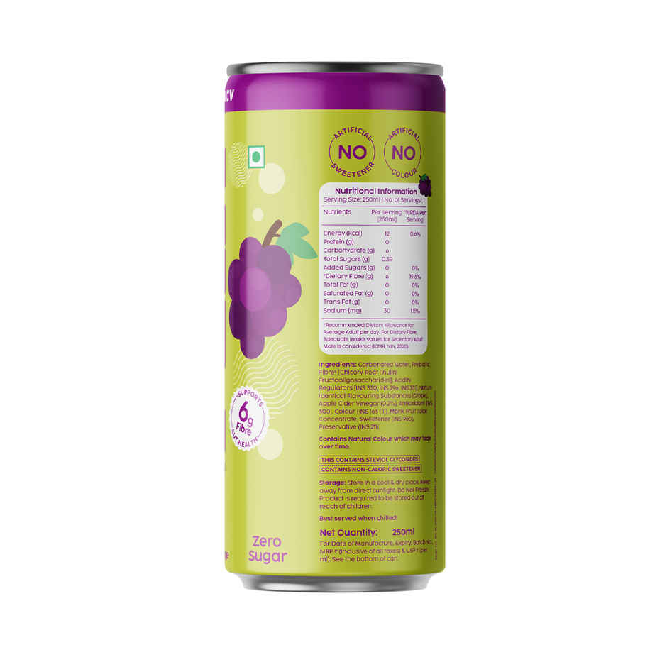 Plix Grape G.O.A.T Fizzy Soft Drink Can | Low Calorie & Zero Sugar | Prebiotics With 6g Fibre | Soda