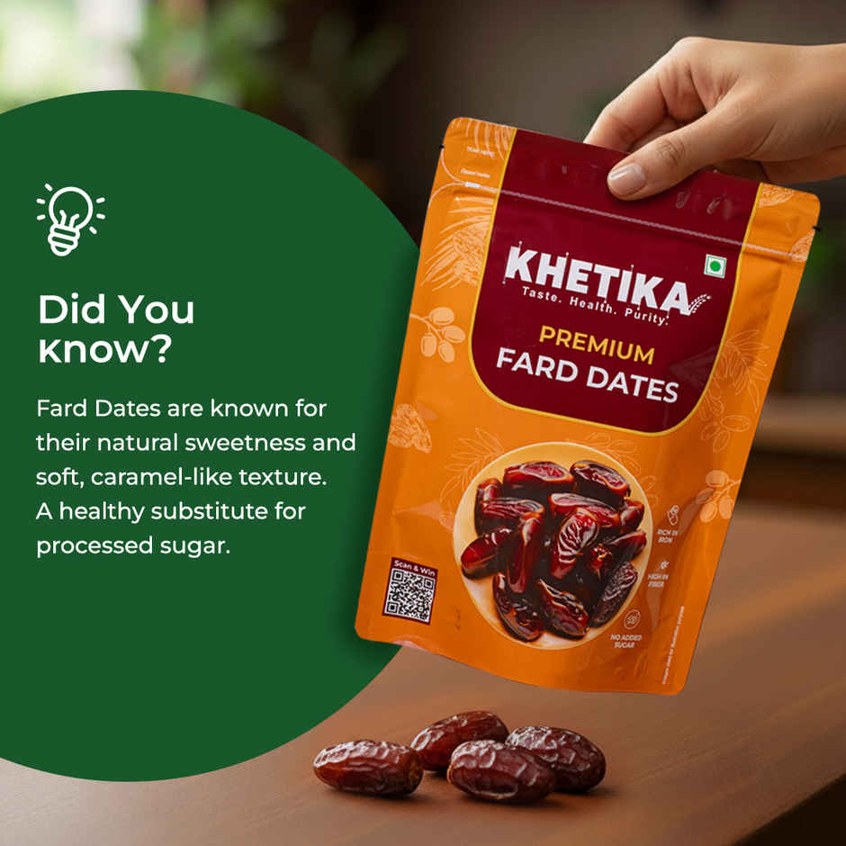 Khetika Premium Fard Dates | Khajoor, Khajur | Rich in Fibre | No Added Sugar
