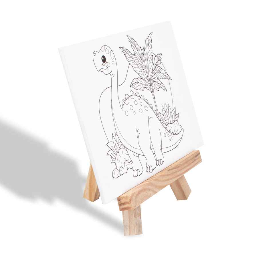 Itsy Bitsy Paintable Pre-printed Panel With Easel & Colours Dinosaur 4x6 Inch Easel Size 11cm