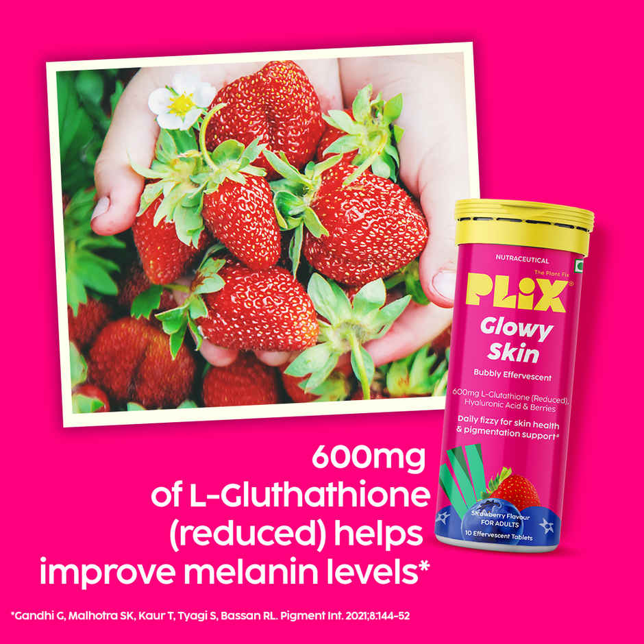 Plix The Plant Fix Glowy Skin Strawberry Flavour Glutathione Effervescent Tablets
