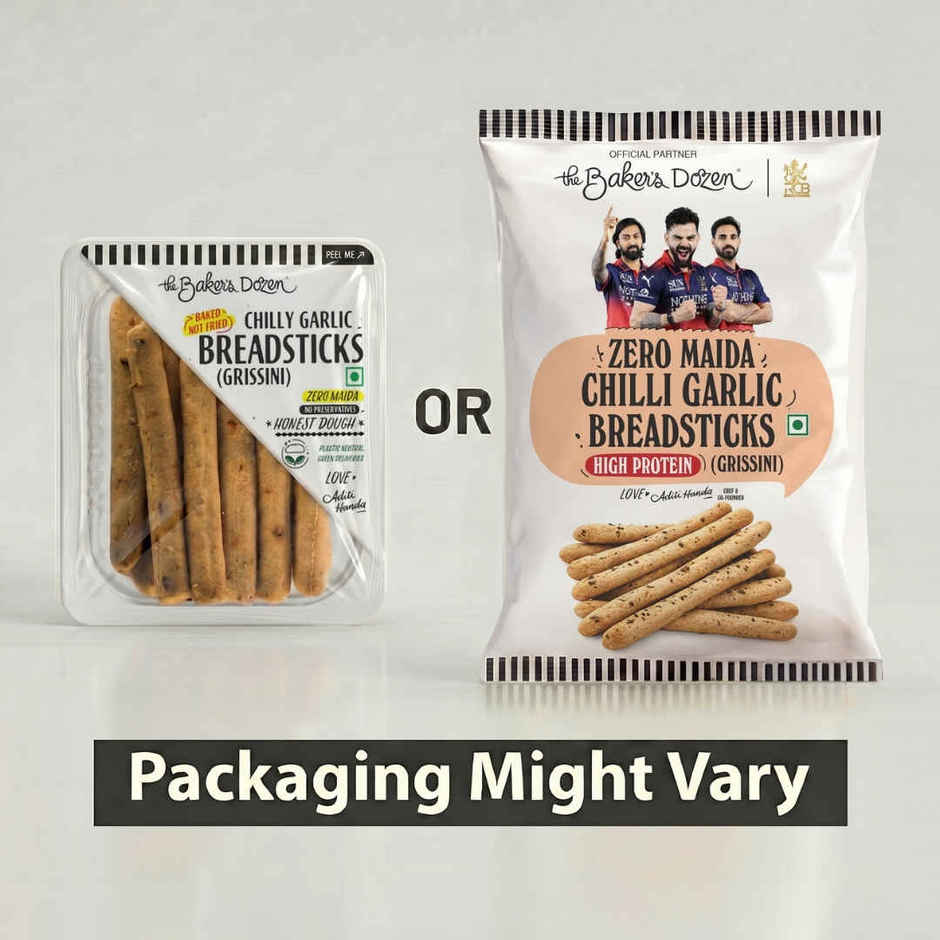 The Baker's Dozen Chilli Garlic Breadsticks Zero Maida | Grissini | Baked Snacks | Healthy Snacks