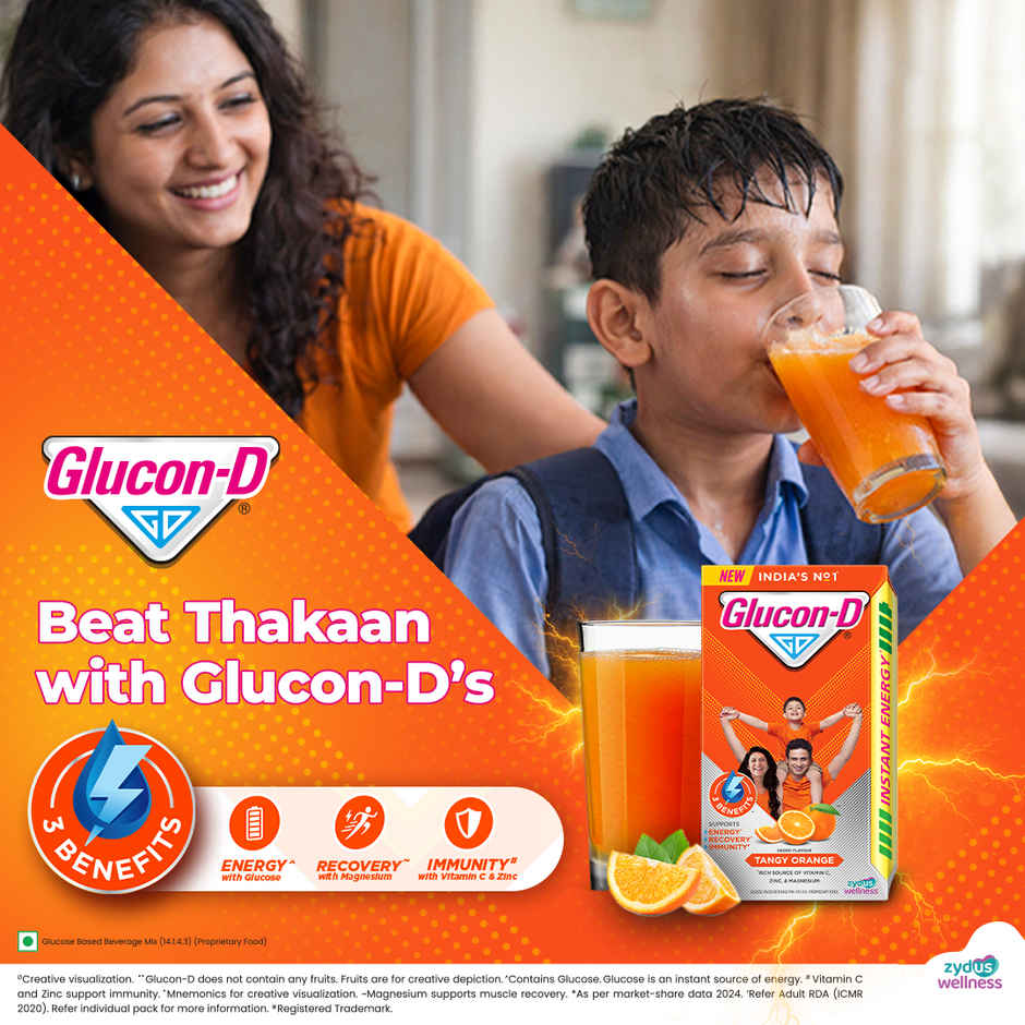 Glucon-D Tangy Orange with 3 Benefits of Energy, Recovery, and Immunity