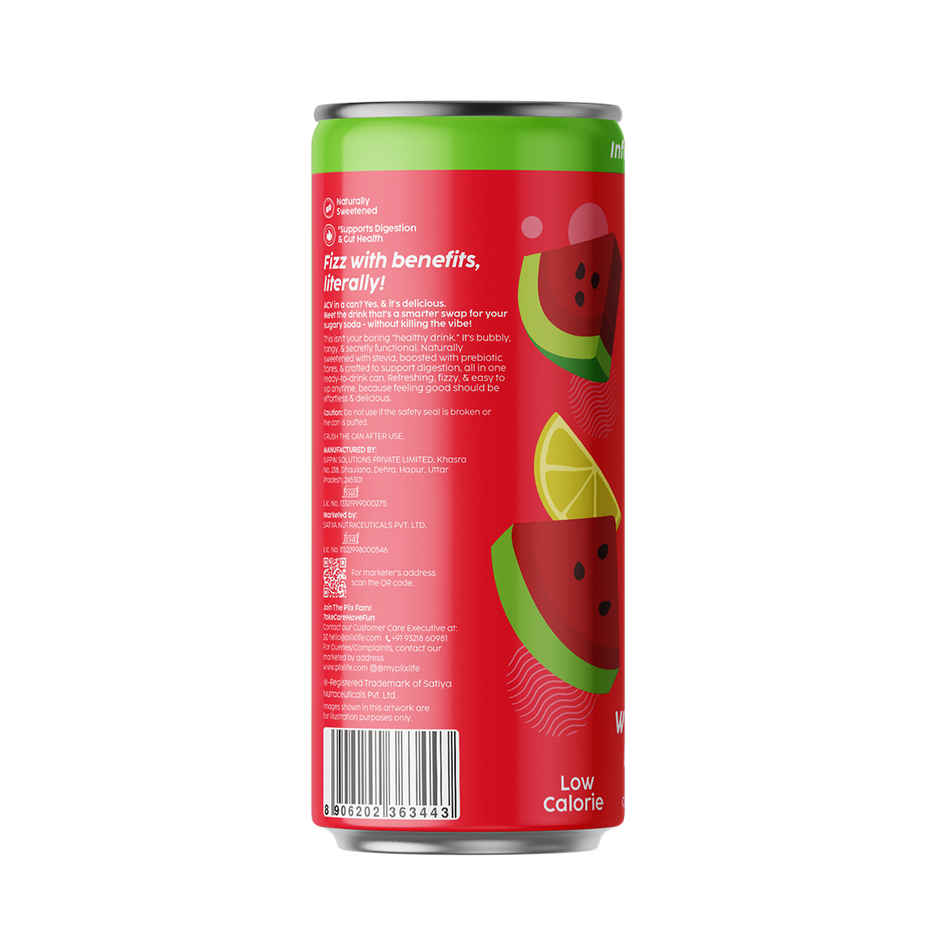 Plix Watermelon Lime Rizz Fizzy Soft Drink Can | Low Calorie & Zero Sugar | Prebiotics With 6g Fibre | Soda | Combo