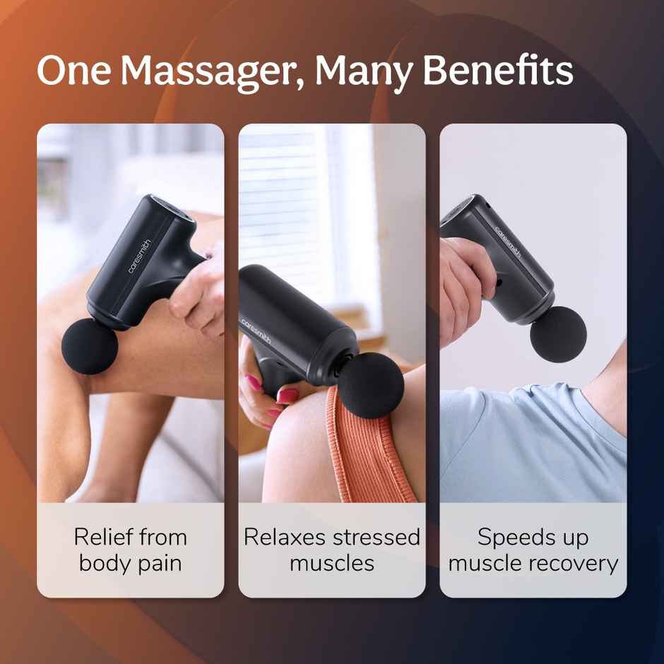 Caresmith Charge Go Massage Gun | Body Massager | 4 Heads | Full Body Pain Relief | 6 Speed Settings | Battery Powered Black