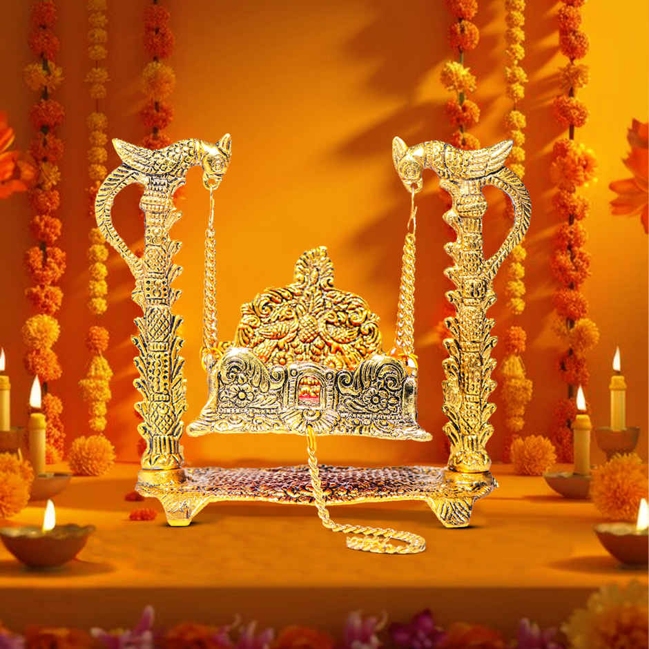 Palna Jhula Parrot Figurines | Gold Polish | Devnidhi