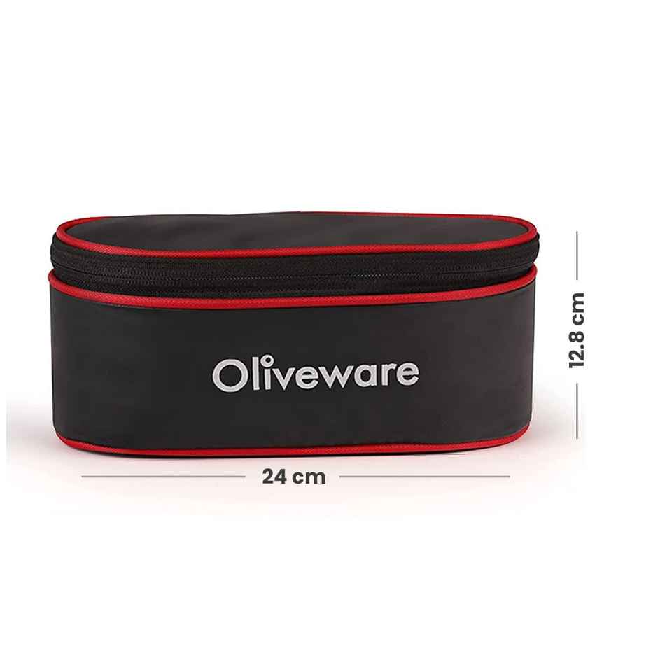 Oliveware Sophia Lunch Box, 3 Stainless Steel Container with BPA Free Lids and Steel Cutlery- Red