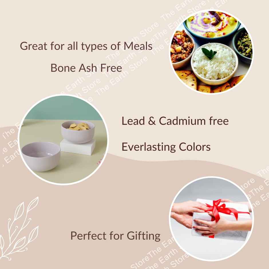The Earth Store Solid Lavender 2Pc Ceramic Bowl Gift Set, 500 ml Each Microwave Safe, Snack Serving