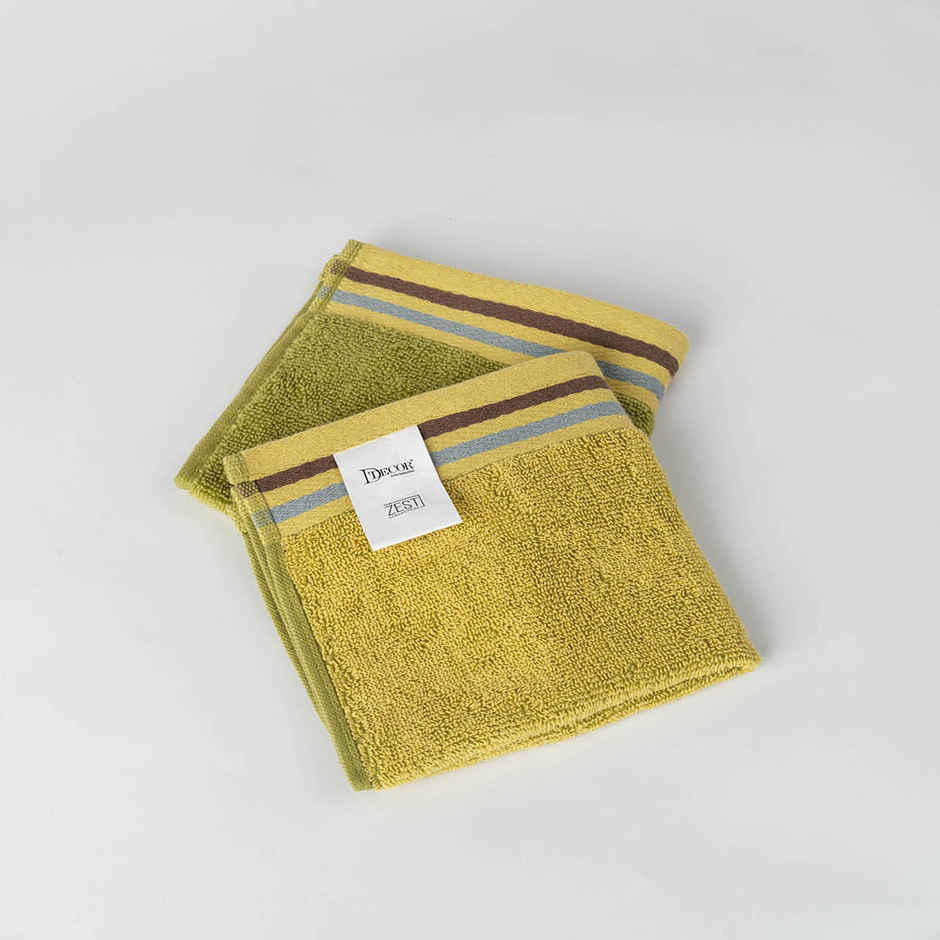 DDECOR Yarn Dyed Sporty Look 100% Cotton Reversible 500 GSM Face Towel - Green/Yellow
