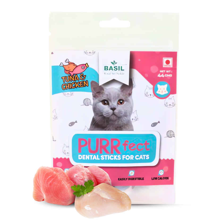 Basil Purrfect Cat Dental Sticks | Tuna & Chicken | Hairball & Oral Care Treats