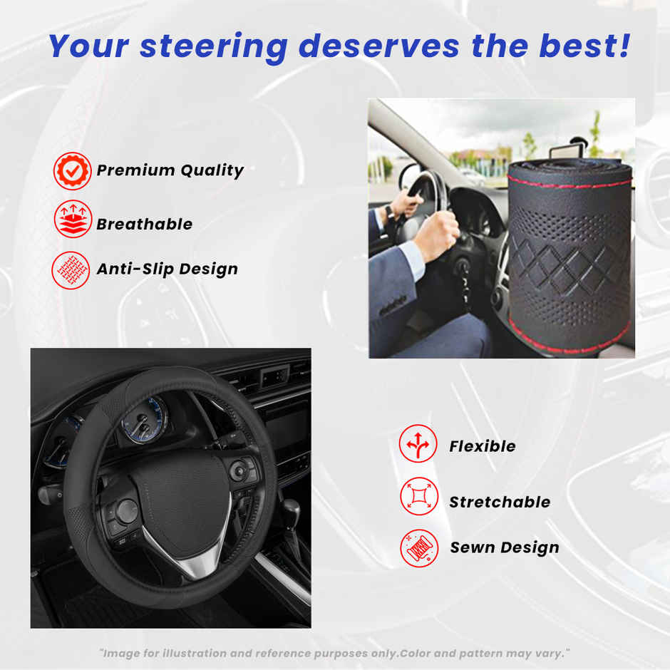 Potauto Car Steering Wheel Cover | Breathable & Anti-Slip Leather | Assorted | Universal Fit - A633