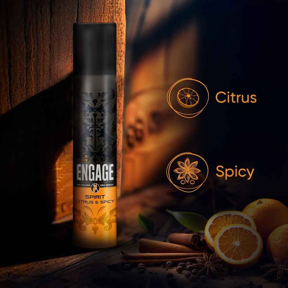 Engage Spirit Deodorant Spray for Men 150ml | Citrus & Spicy | 24hr Freshness