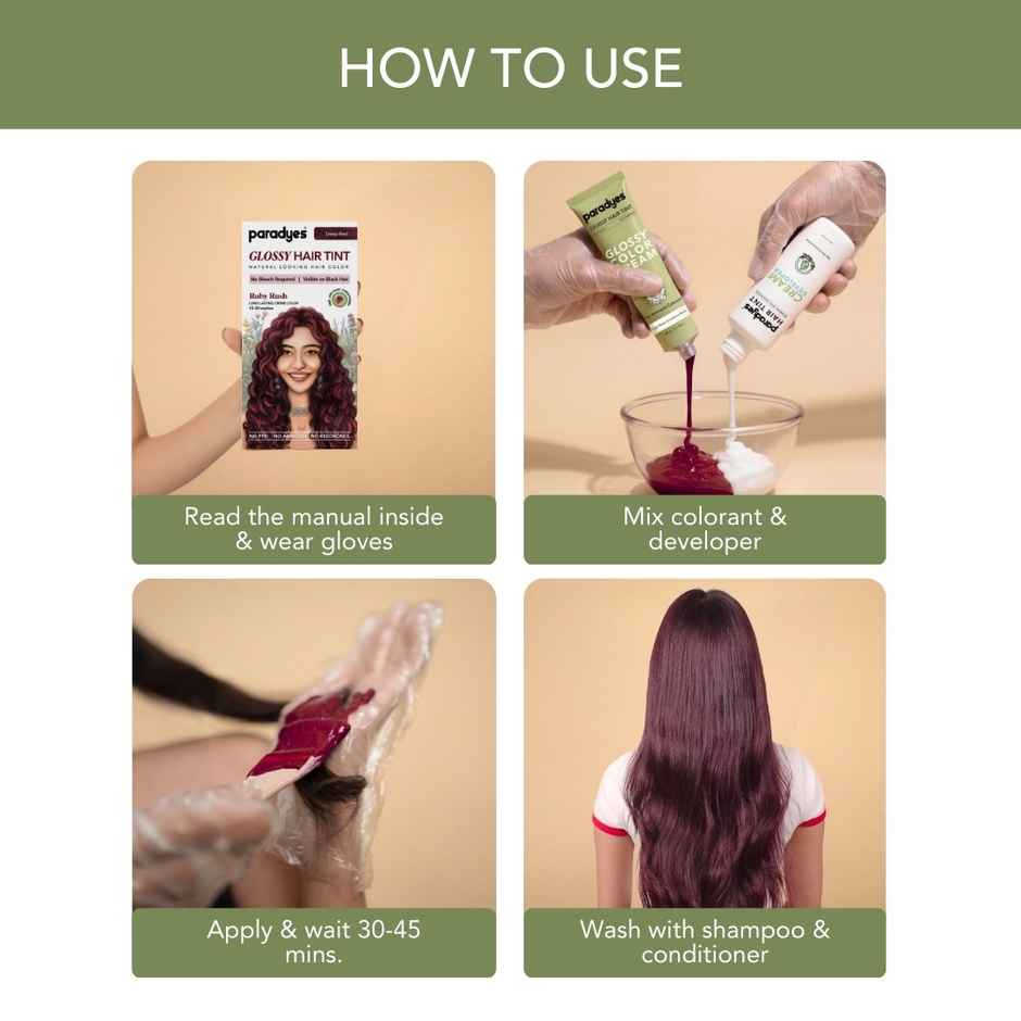 Paradyes No Bleach Ruby Rush Glossy Hair Tint, Ammonia|free Hair Color for Natural Black Hair