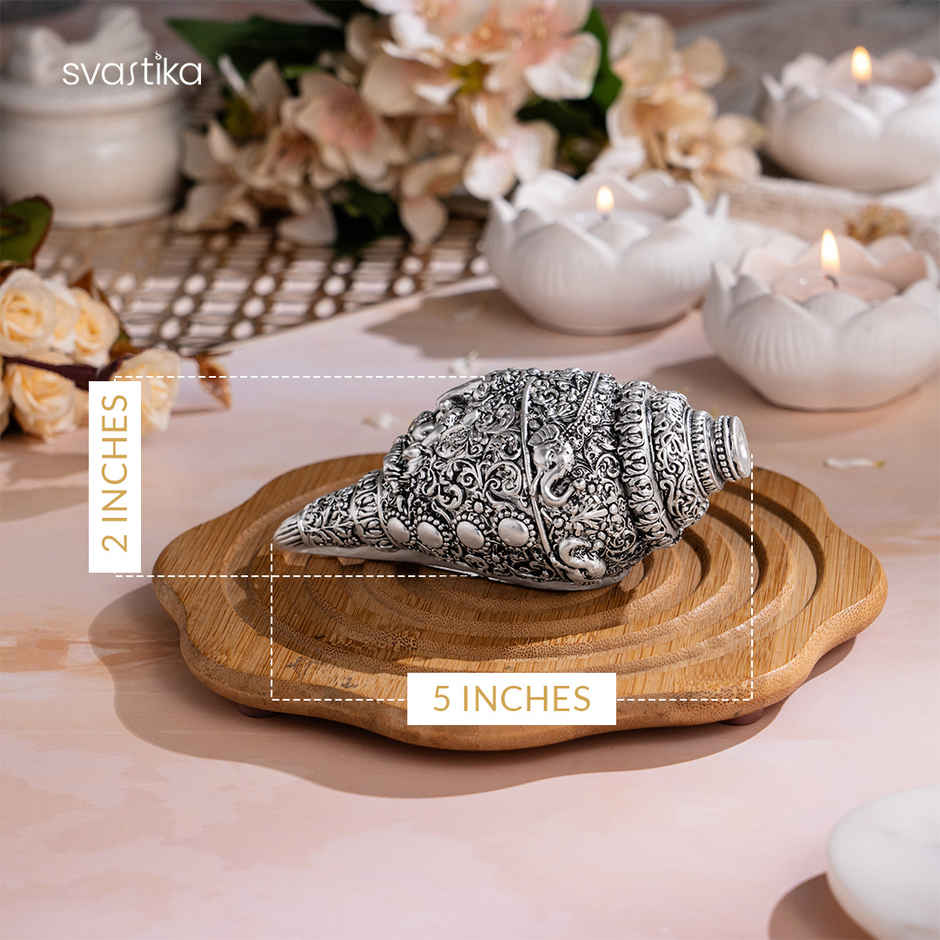 Ganesh Shankh Conch | Silver Plated | 5 Inch | Svastika