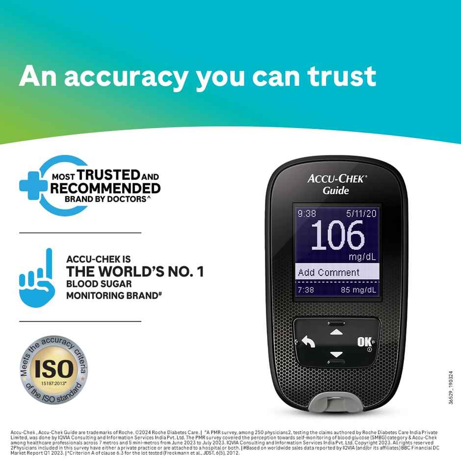 Accu-Chek Guide Glucometer With Free 10 Test Strips, 10 Lancets