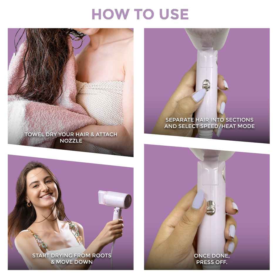 Winston Ionic Foldable Hair Dryer For Men & Women - 1200W (Purple)