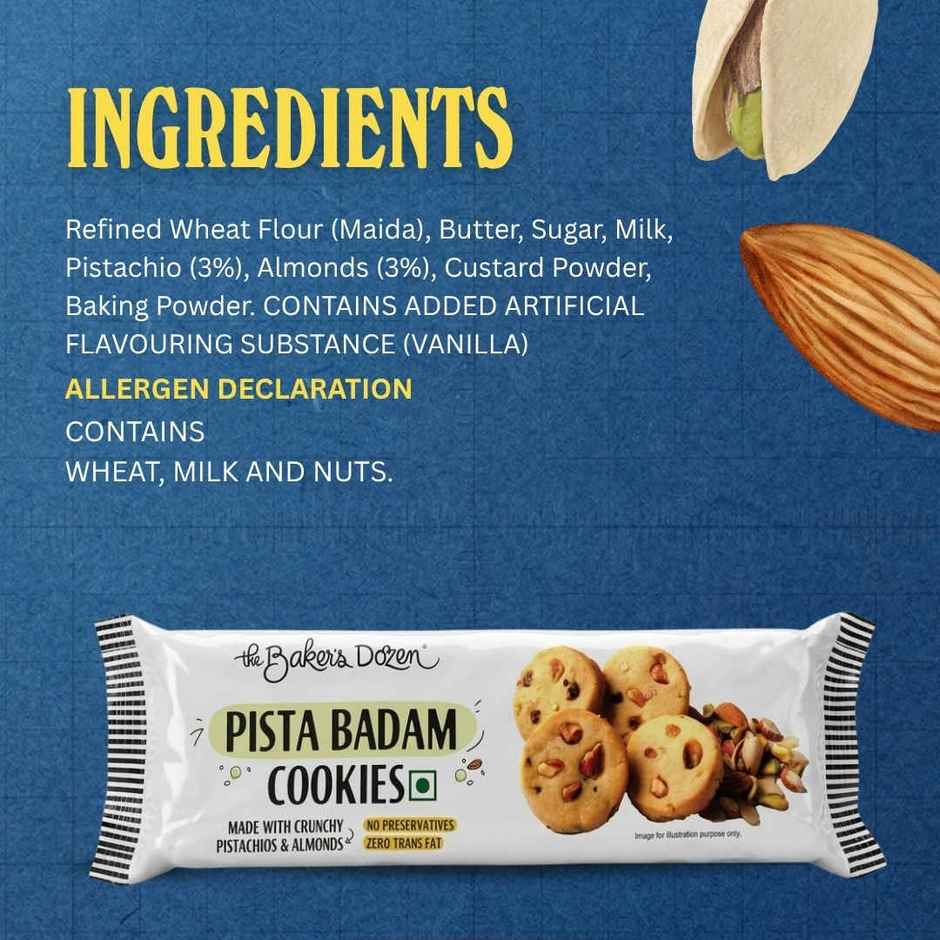 The Baker's Dozen Pista Badam Cookies | Real Almonds & Pistachios | Handmade | Protein & Fibre Rich