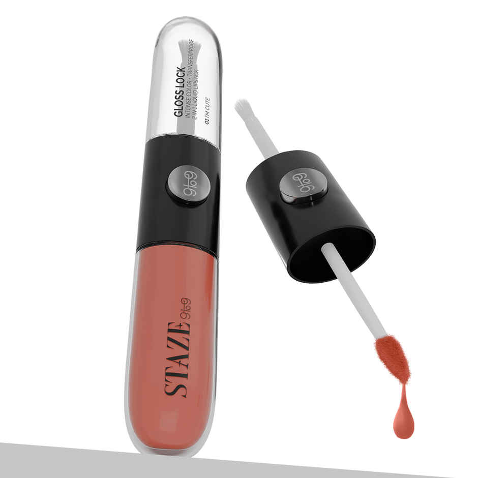 Staze Gloss Lock 2-in-1 Liquid Lipstick + Clear Gloss | Transferproof | 01 Im Cute | 7g