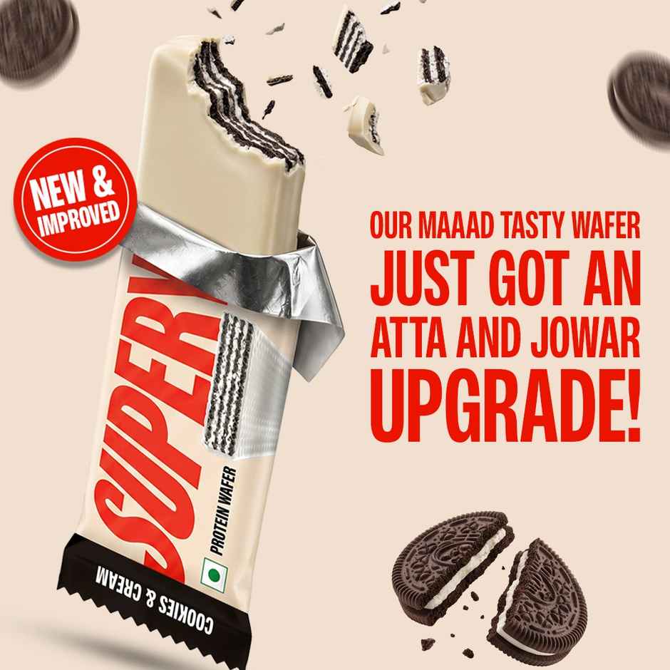 SuperYou 10g Protein Wafer Bar - Cookies & Cream (Made with Atta & Jowar. No Added Sugar.)