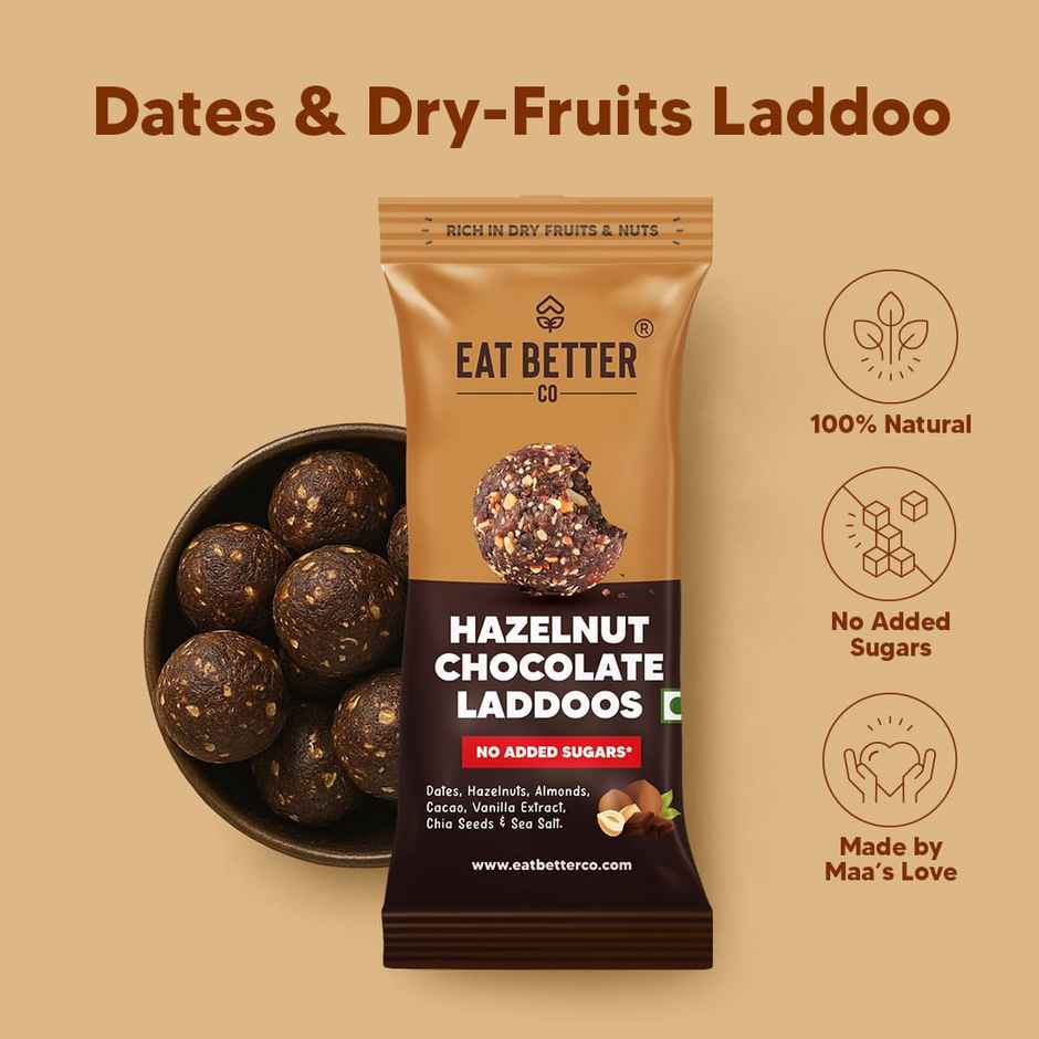 Eat Better Co Hazelnut & Chocolate Laddoos | No Added Sugar | High Protein, 100% Natural