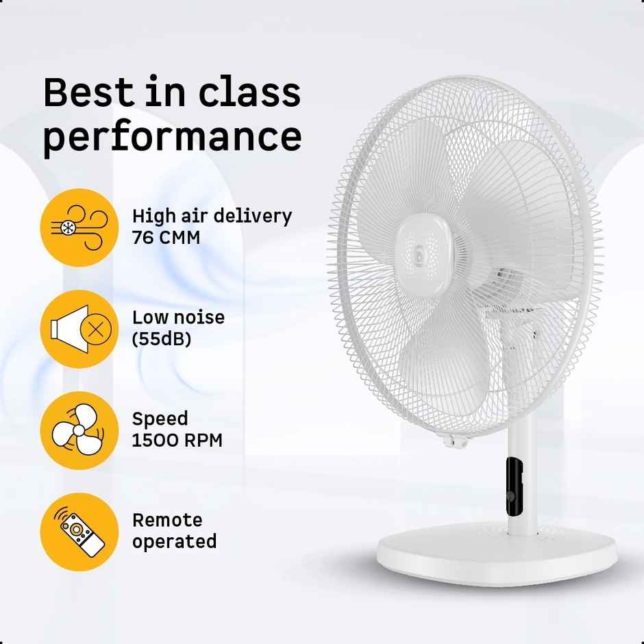 Atomberg Renesa BLDC Table Fan, 400mm, Remote Control, LED Display, 6 Speeds, Snow White
