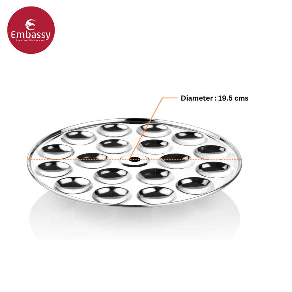 Embassy Button / Mini Idli Plate, 1 Plate, Without Stand, Makes 18 Small Idlis, Stainless Steel