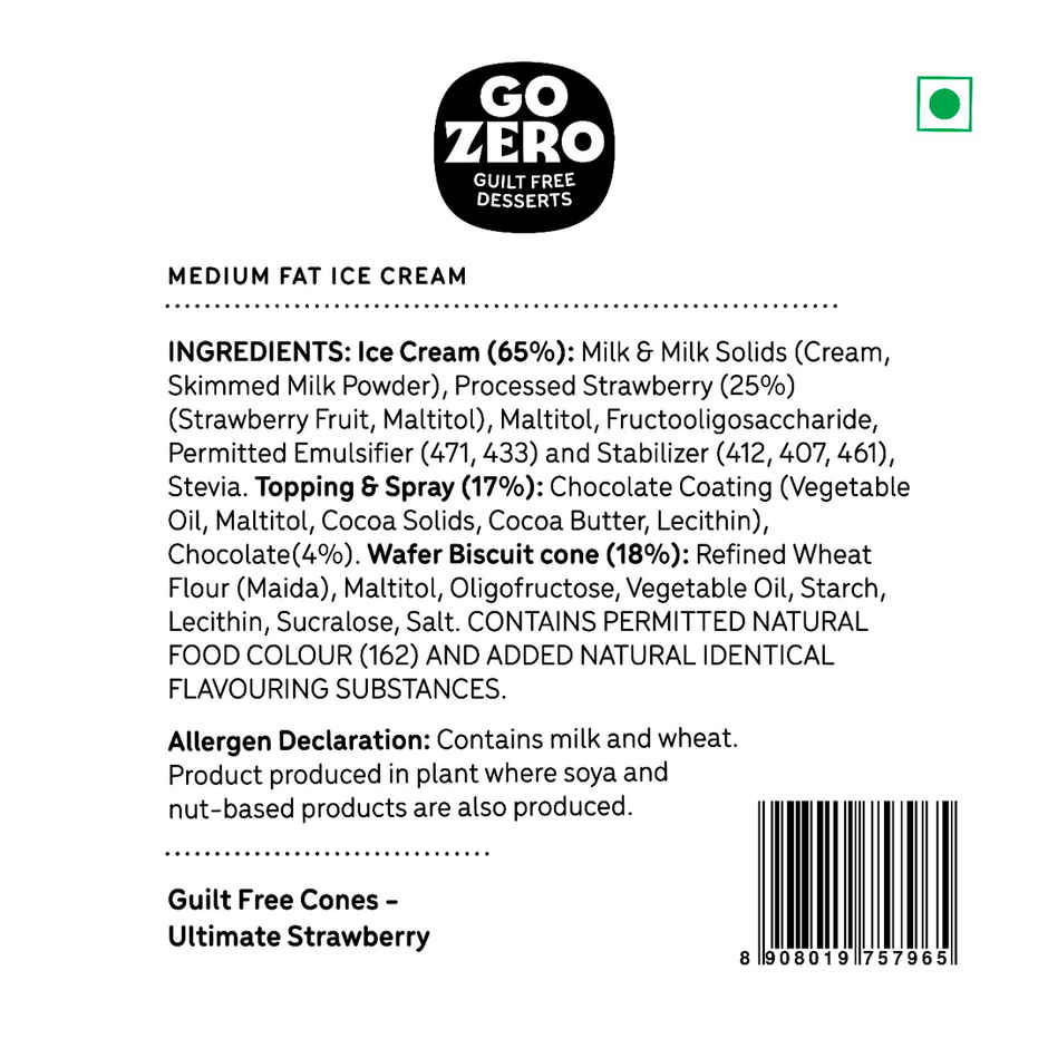 Go Zero Ultimate Strawberry Low Calorie Guilt Free Ice Cream Cone
