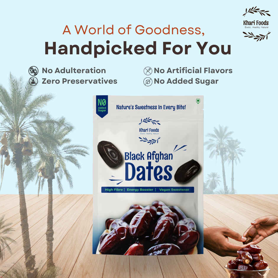 Khari Foods Black Afghan Dates | Instant Energy Khajur, Dry Fruit Khajoor