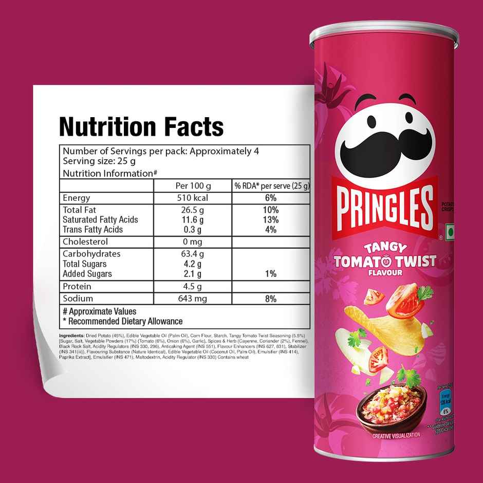 Pringles Potato Chips Tangy Tomato Twist Flavour
