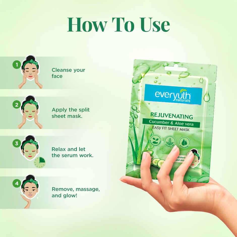 Everyuth Naturals Rejuvenating Cucumber | Aloe Vera Easy Fit Sheet Mask