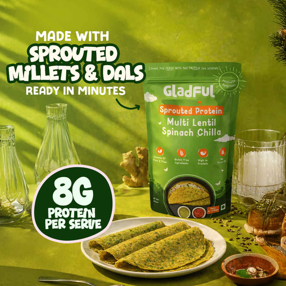 Gladful Spinach Protein Sprouted Lentils and Millets Instant Chilla Mix