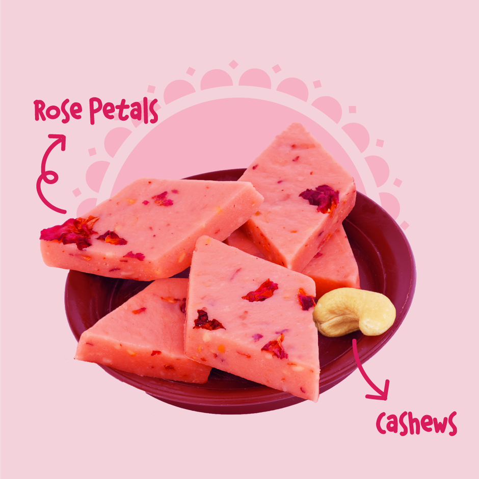 Rose Kaju Katli, Barfi, Sweets By GO DESi