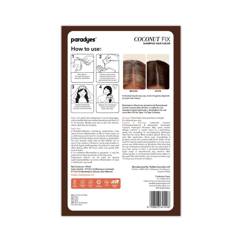 Paradyes Coconut Fix Shampoo No Ammonia Hair Color | Dark Brown 3.0