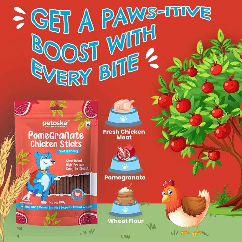 Petoska Dog Treats Pomegranate Chicken Sticks