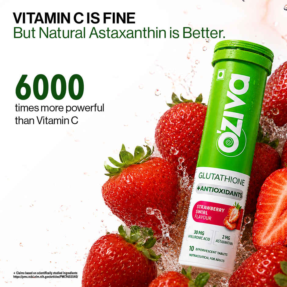 Oziva Bioactive Glutathione Vitamin C fizzy Tablets for Skin glow & Anti-Pigmentation - Strawberry
