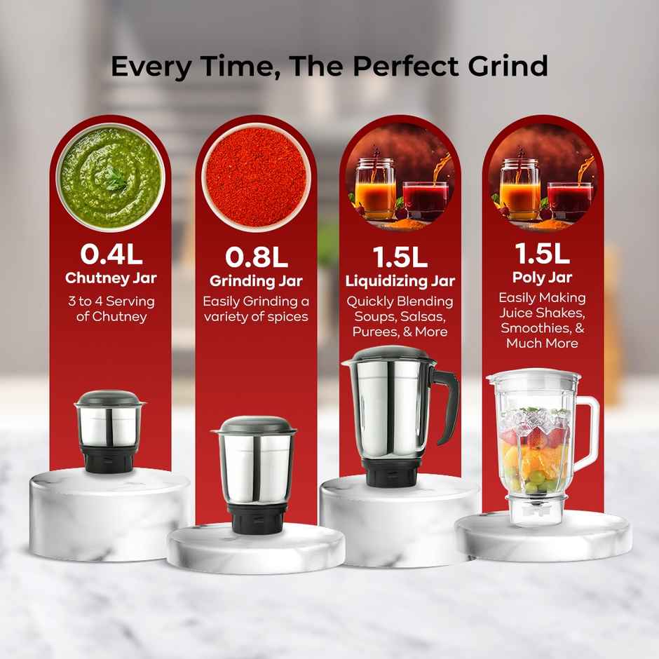 Cadlec JarGenie 4 Jar 750W Mixer Grinder | Juicer | Blender | ABS Body | Black