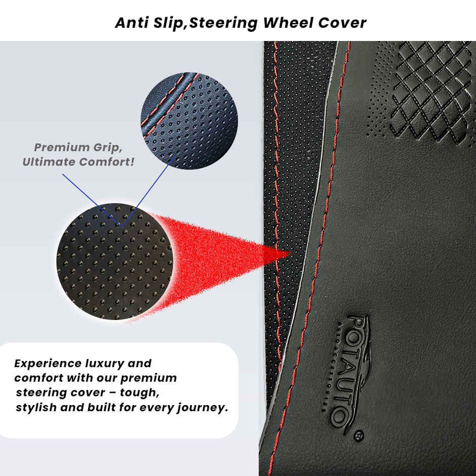 Potauto Car Steering Wheel Cover | Breathable & Anti-Slip Leather | Assorted | Universal Fit - A629