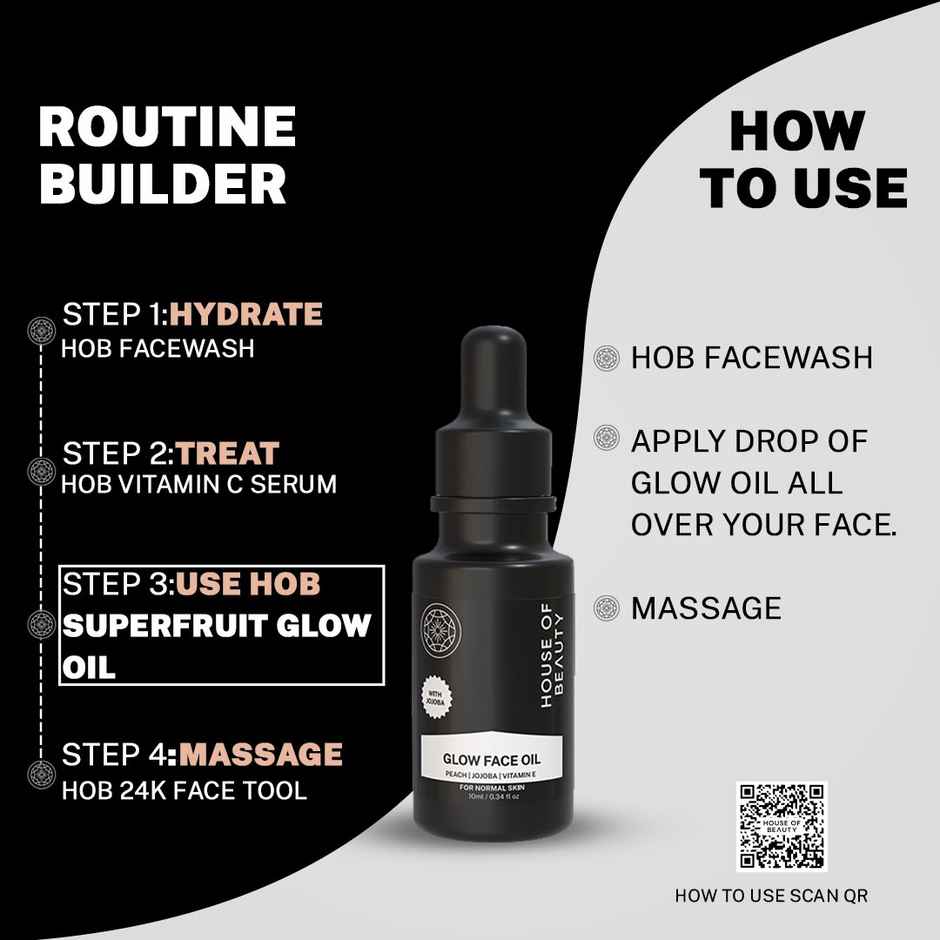 House of Beauty Super Fruit Glow Oil w/t Peach+Jojoba-all skin type for massage & primer(10ml)