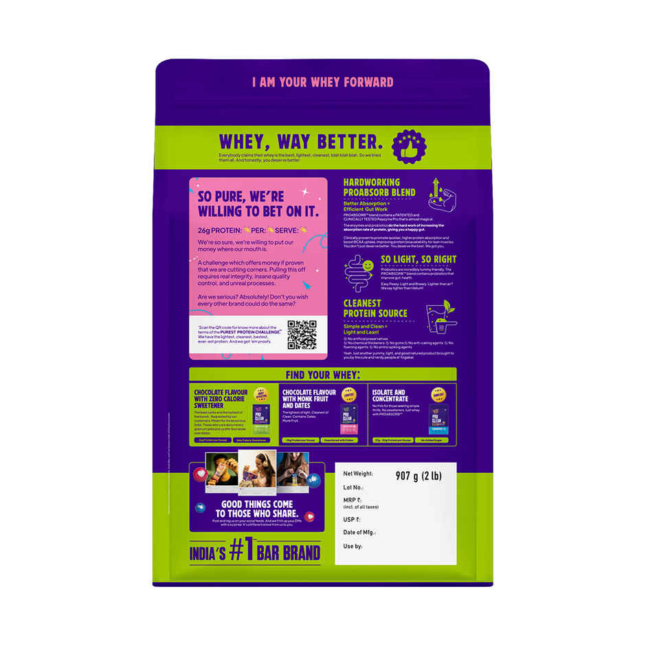 Yoga Bar ProClean Whey Protein Blend, Chocolate with Zero Calorie Sweetener, 26g Protein per Serve