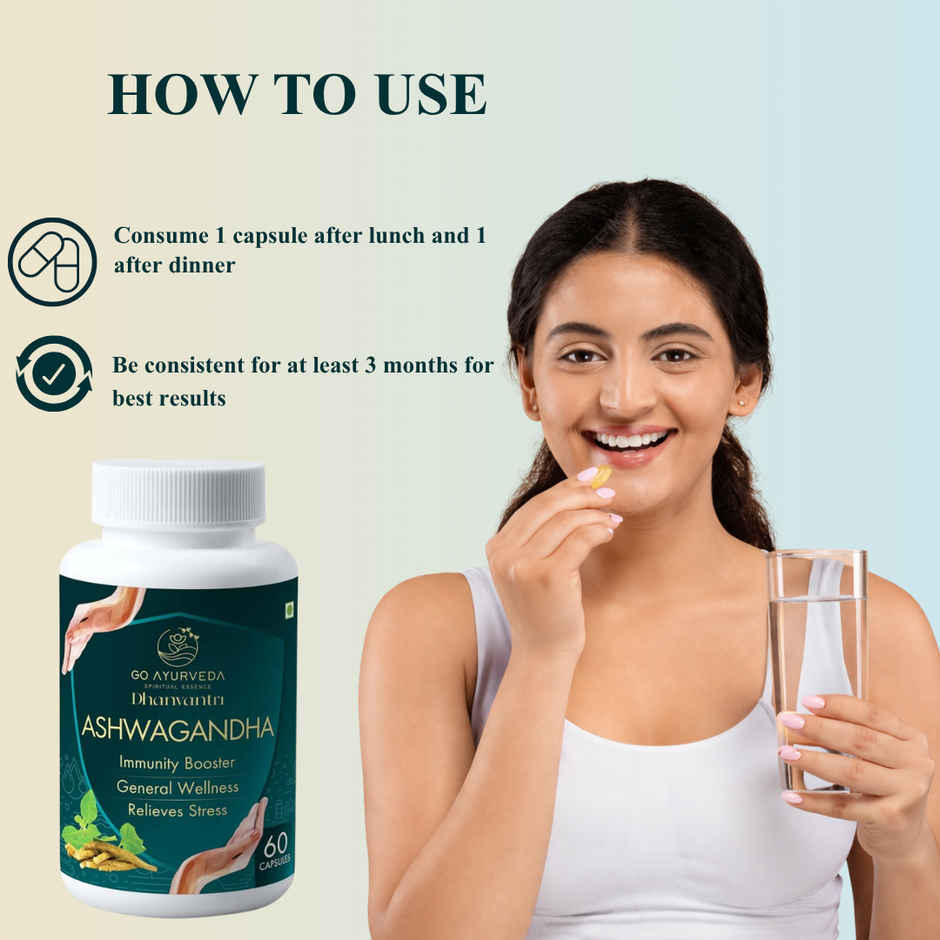 Go Ayurveda Dhanvantri Ashwagandha Capsules | Sleep & Immunity Support | No Added Sugar