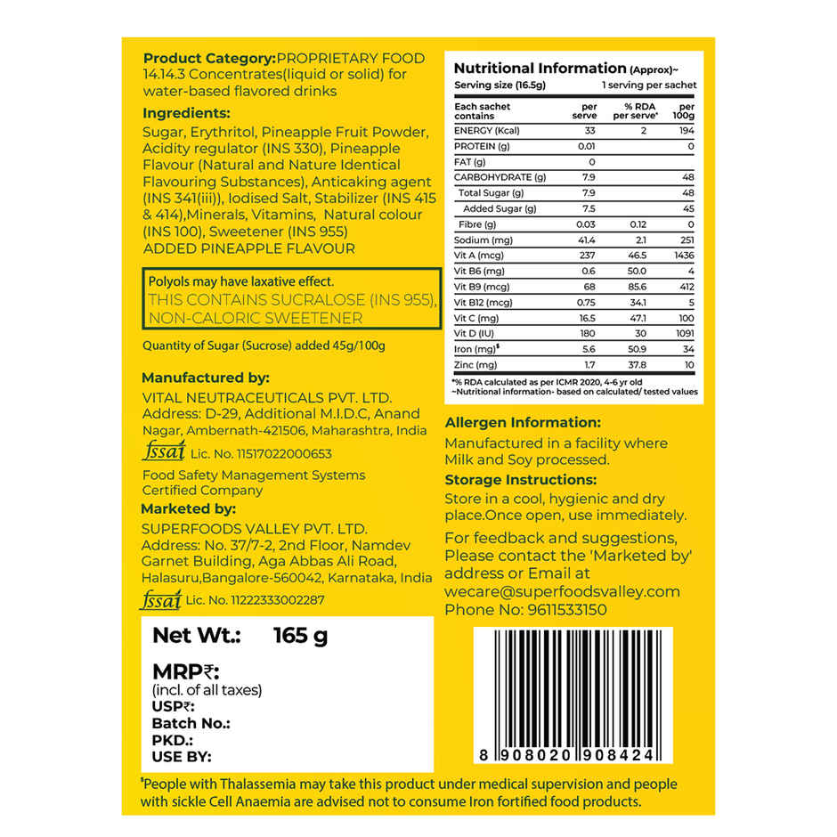 Good Monk Instant Fruit Drink Mix - Natural Pineapple Powder | 50% Less Sugar | With 8 Vitamins