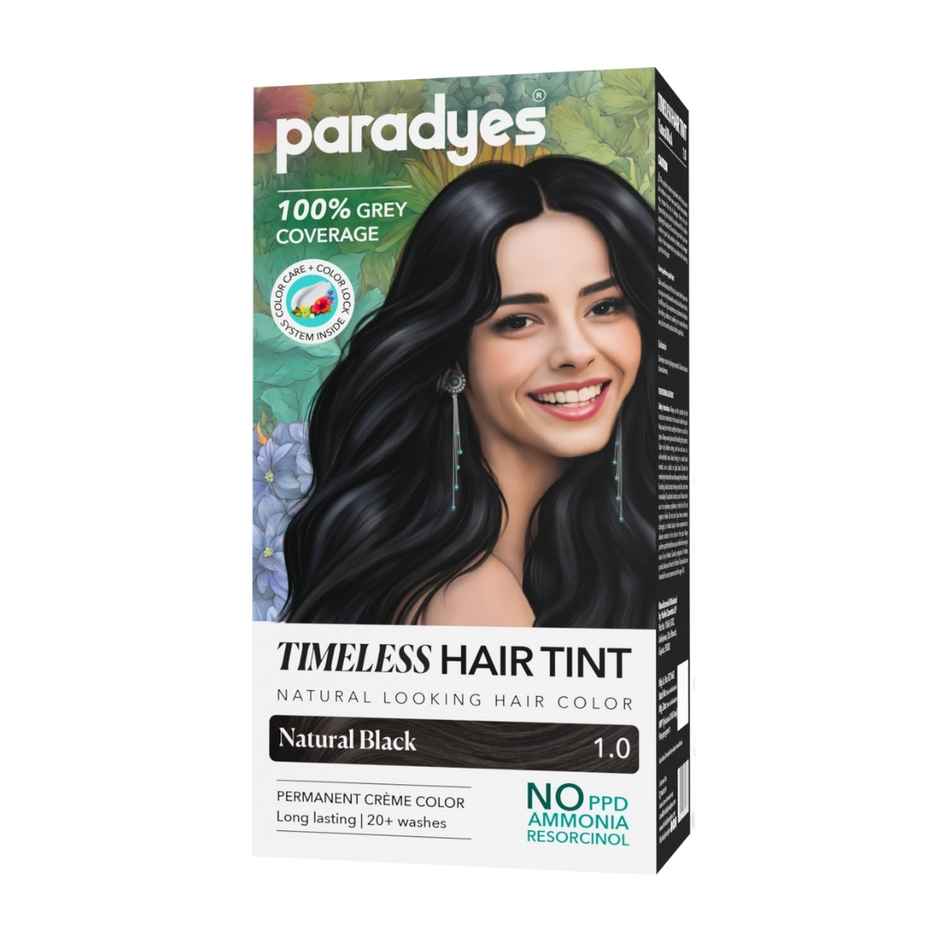 Paradyes Natural Black Timeless Hair Tint, Permanent Crème Hair Colour - 1.0 Natural Black