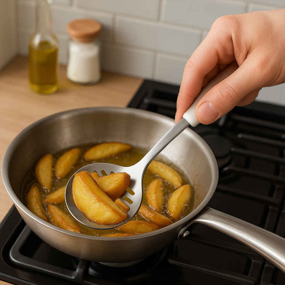 Habitat Daimond Specialty Professional Stainless Steel Skimmer | Kitchen Tool |Ergonomic Handle